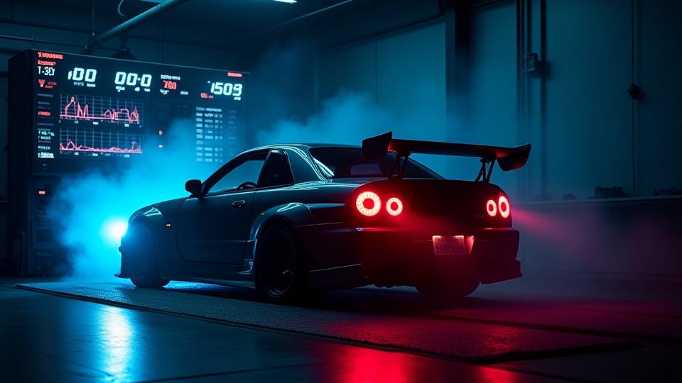 Kaisen Driftの dyno で性能テストを受けているチューニングカー